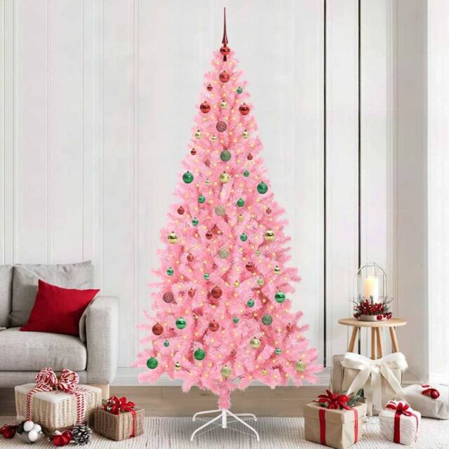 Berkfield Home Christmas Tree with 300 LEDs with Stand Pink 240 cm PVC - image 1