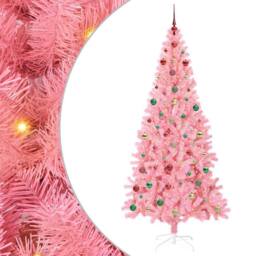 Berkfield Home Christmas Tree with 300 LEDs with Stand Pink 240 cm PVC - thumbnail 2