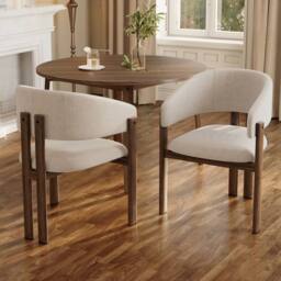 Rolipo Set of 6 Beige Linen Dining Chairs with Walnut Effect Metal Legs - thumbnail 3