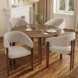 Rolipo Set of 6 Beige Linen Dining Chairs with Walnut Effect Metal Legs - thumbnail 4