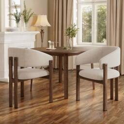 Rolipo Set of 6 Beige Linen Dining Chairs with Walnut Effect Metal Legs - thumbnail 2