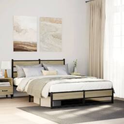 Berkfield Home Metal Bed Frame without Mattress Sonoma Oak 150x200 cm King Size in Brown - thumbnail 2