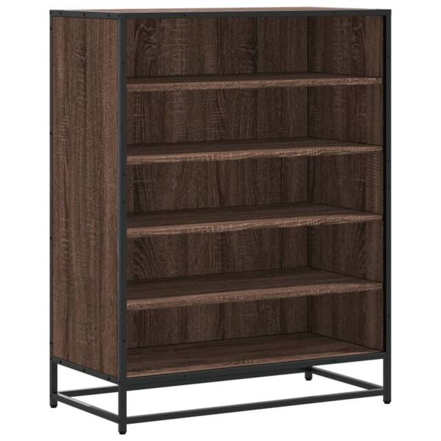 Berkfield Home Shoe Cabinet Brown Oak 75x38x97.5 cm Engineered Wood & Metal - image 1