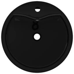 Berkfield Home Elegant Ceramic Bathroom Sink Basin Faucet/Overflow Hole Black Round - thumbnail 1