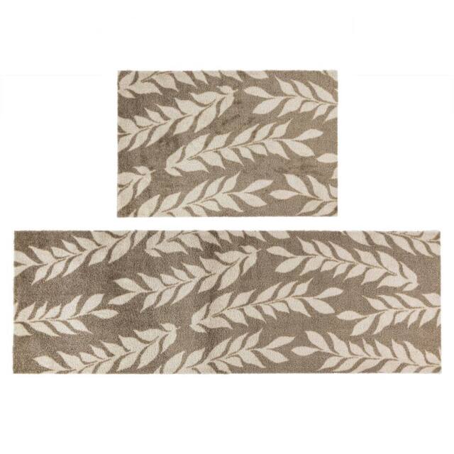 JVL Mega Doormat & Runner - Leaves in Light Brown - Size: 100 cm diameter - image 1