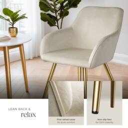 tectake Accent Chair Marilyn Set Of 2 - Cream/Gold in Cream - Size: 2 Pack - thumbnail 4