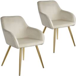 tectake Accent Chair Marilyn Set Of 2 - Cream/Gold in Cream - Size: 2 Pack