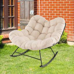 Costway Rocking Chair Oversized Egg Papasan Chair in Beige - thumbnail 5