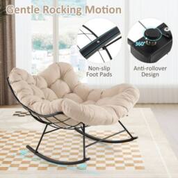 Costway Rocking Chair Oversized Egg Papasan Chair in Beige - thumbnail 7