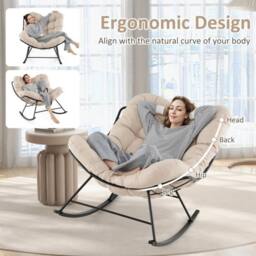 Costway Rocking Chair Oversized Egg Papasan Chair in Beige - thumbnail 8