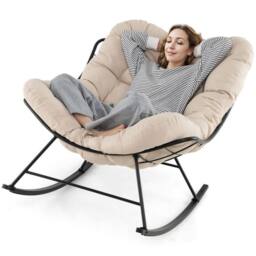 Costway Rocking Chair Oversized Egg Papasan Chair in Beige - thumbnail 3