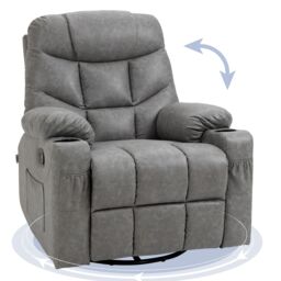 HOMCOM Manual Recliner Chair with Footrest, Cup Holder, Swivel Base in Light Grey - thumbnail 2