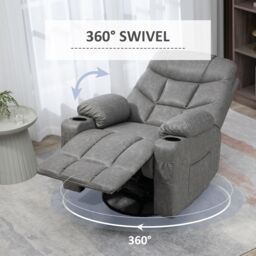 HOMCOM Manual Recliner Chair with Footrest, Cup Holder, Swivel Base in Light Grey - thumbnail 5