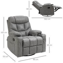 HOMCOM Manual Recliner Chair with Footrest, Cup Holder, Swivel Base in Light Grey - thumbnail 3