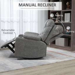 HOMCOM Manual Recliner Chair with Footrest, Cup Holder, Swivel Base in Light Grey - thumbnail 4
