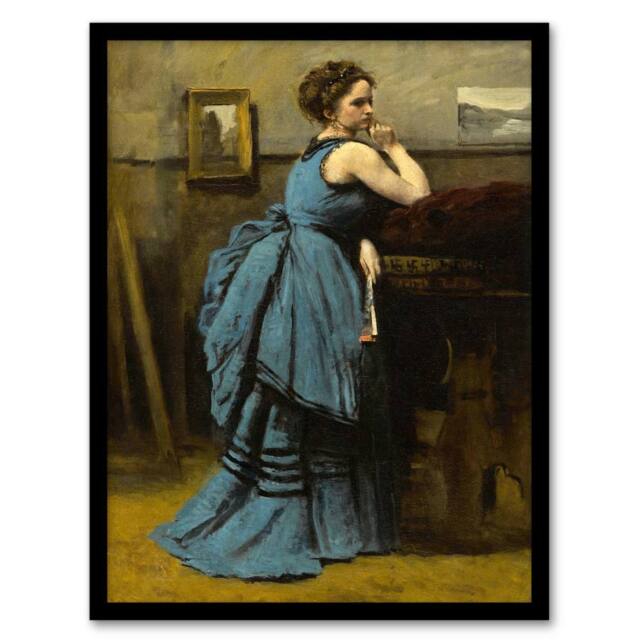 Artery8 Camille Corot Lady in Blue La Dame en Bleu Framed Wall Art Print - Size: A4 - image 1