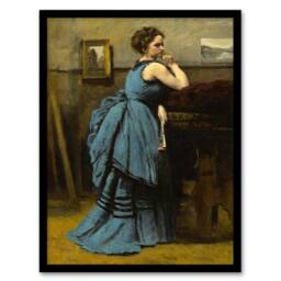 Artery8 Camille Corot Lady in Blue La Dame en Bleu Framed Wall Art Print - Size: A4 - thumbnail 1