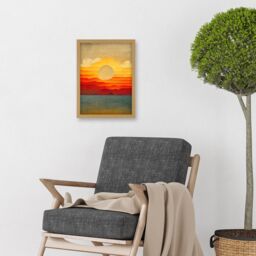 Artery8 Modern Abstract Sunset Seascape Painting Artwork Framed Wall Art Print A4 in Light Oak - thumbnail 2