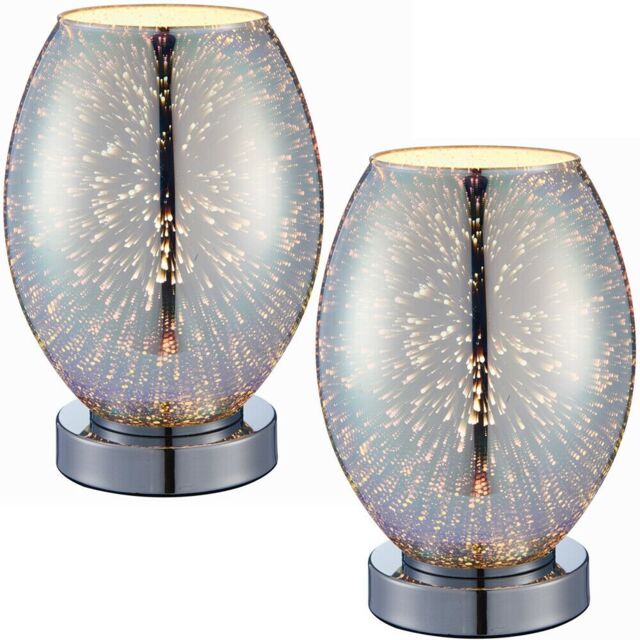 Loops 2 PACK Touch On/Off Table Lamp Holographic Glass Shade Unique Bedside Desk Light in Clear - image 1