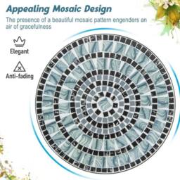 Costway Garden Side Table Metal Frame Round Mosaic Coffee Table Dining Table - thumbnail 7