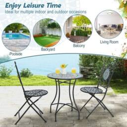 Costway Garden Side Table Metal Frame Round Mosaic Coffee Table Dining Table - thumbnail 5