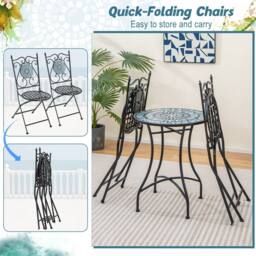 Costway Garden Side Table Metal Frame Round Mosaic Coffee Table Dining Table - thumbnail 9