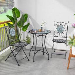 Costway Garden Side Table Metal Frame Round Mosaic Coffee Table Dining Table - thumbnail 8