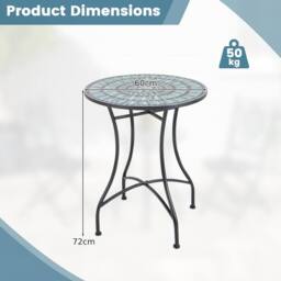 Costway Garden Side Table Metal Frame Round Mosaic Coffee Table Dining Table - thumbnail 2