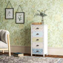 STILVORA 5 Drawer Chest with wooden structure in multicolour in White - thumbnail 1