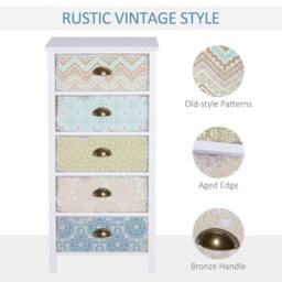 STILVORA 5 Drawer Chest with wooden structure in multicolour in White - thumbnail 6