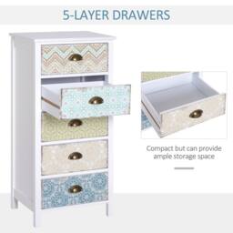 STILVORA 5 Drawer Chest with wooden structure in multicolour in White - thumbnail 2