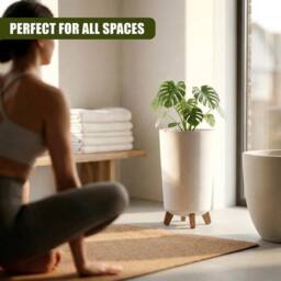 KORVIXA Tall Plant Pot with Legs 23.9cm Indoor Outdoor in White - thumbnail 5