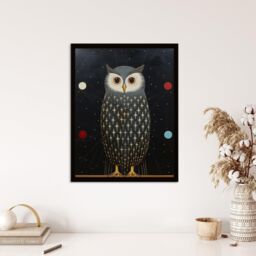 Wee Blue Coo Wall Art Print The Night Watch Man Surreal Cosmic Owl Portrait & Starry Sky Grey Blue Orange Oil Painting Art Framed - Size: A4 - thumbnail 4
