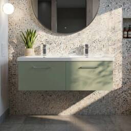 Balterley Level 1200mm Wall Hung 2 Drawer Unit with Double Basin - Satin Green - thumbnail 6