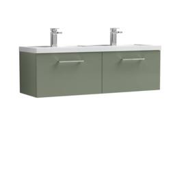 Balterley Level 1200mm Wall Hung 2 Drawer Unit with Double Basin - Satin Green