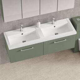 Balterley Level 1200mm Wall Hung 2 Drawer Unit with Double Basin - Satin Green - thumbnail 4