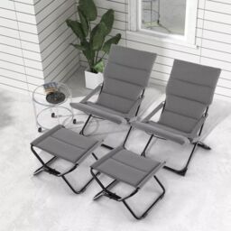 Costway Patio Folding Sling Chair Outdoor Portable Lounge Chair with Footrest in Grey - thumbnail 5