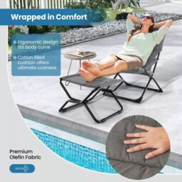 Costway Patio Folding Sling Chair Outdoor Portable Lounge Chair with Footrest in Grey - thumbnail 4