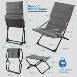 Costway Patio Folding Sling Chair Outdoor Portable Lounge Chair with Footrest in Grey - thumbnail 2