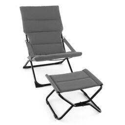 Costway Patio Folding Sling Chair Outdoor Portable Lounge Chair with Footrest in Grey