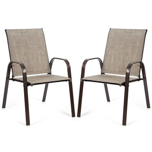 Costway Set of 2 Patio Chairs Portable High Back Garden Camping Dining Chairs with Armrest in Grey - image 1