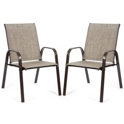 Costway Set of 2 Patio Chairs Portable High Back Garden Camping Dining Chairs with Armrest in Grey