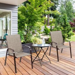 Costway Set of 2 Patio Chairs Portable High Back Garden Camping Dining Chairs with Armrest in Grey - thumbnail 4