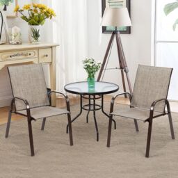 Costway Set of 2 Patio Chairs Portable High Back Garden Camping Dining Chairs with Armrest in Grey - thumbnail 3