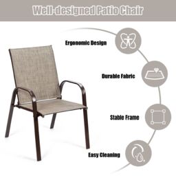 Costway Set of 2 Patio Chairs Portable High Back Garden Camping Dining Chairs with Armrest in Grey - thumbnail 6