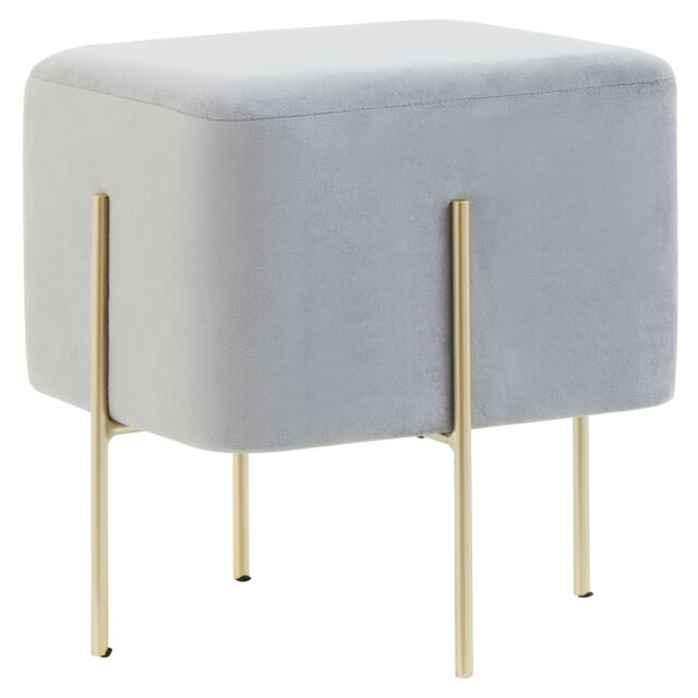 Orsina Square Grey Velvet Accent Stool With Gold Legs, Velvet Upholstered Stool, Contemporary Pouffe For Vanity - image 1