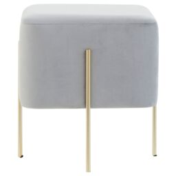 Orsina Square Grey Velvet Accent Stool With Gold Legs, Velvet Upholstered Stool, Contemporary Pouffe For Vanity - thumbnail 2
