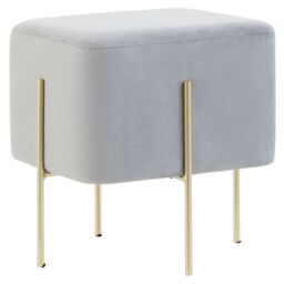 Orsina Square Grey Velvet Accent Stool With Gold Legs, Velvet Upholstered Stool, Contemporary Pouffe For Vanity