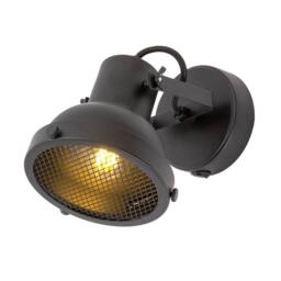 Happy Homewares Vintage & Industrial Matte Black Spot Wall Light Fitting with Grill - thumbnail 1
