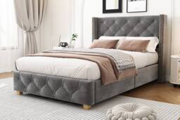 ModernLuxe Upholstered single bed with headboard & wooden legs in Grey - thumbnail 5